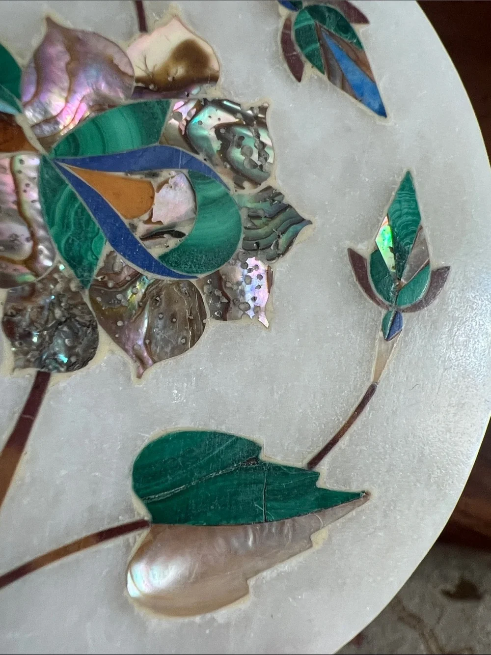 Inlaid Marble Coasters Mother-of-Pearl and Semi Precious Gemstone Floral Design